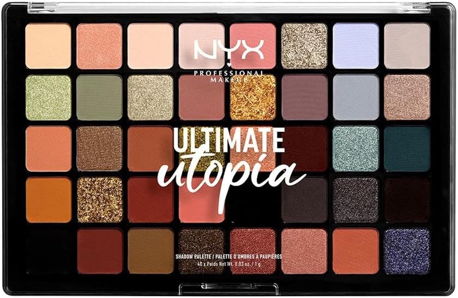 NYX Professional Makeup Palette de Fards à Paupières Ultimate Shadow Palette, Pigments Pressés, Formule Vegan, 40 Teintes Mates, Satinées et Métalliques, Couleur : Utopia (12) - Image 1