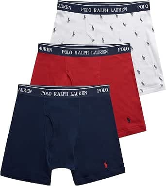 POLO RALPH LAUREN Classic Fit Cotton Boxer Briefs, Trunks & Long Leg Available, 3-Pack Men's Boxer Shorts (Pack of 3)