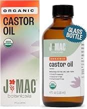 J MAC BOTANICALS Huile de castor organique pressée à froid (bouteille en verre, 4 oz, pas de goutte), huile de castor pure sans hexane, huile de castor pour visage, peau, huile de castor pour cils à