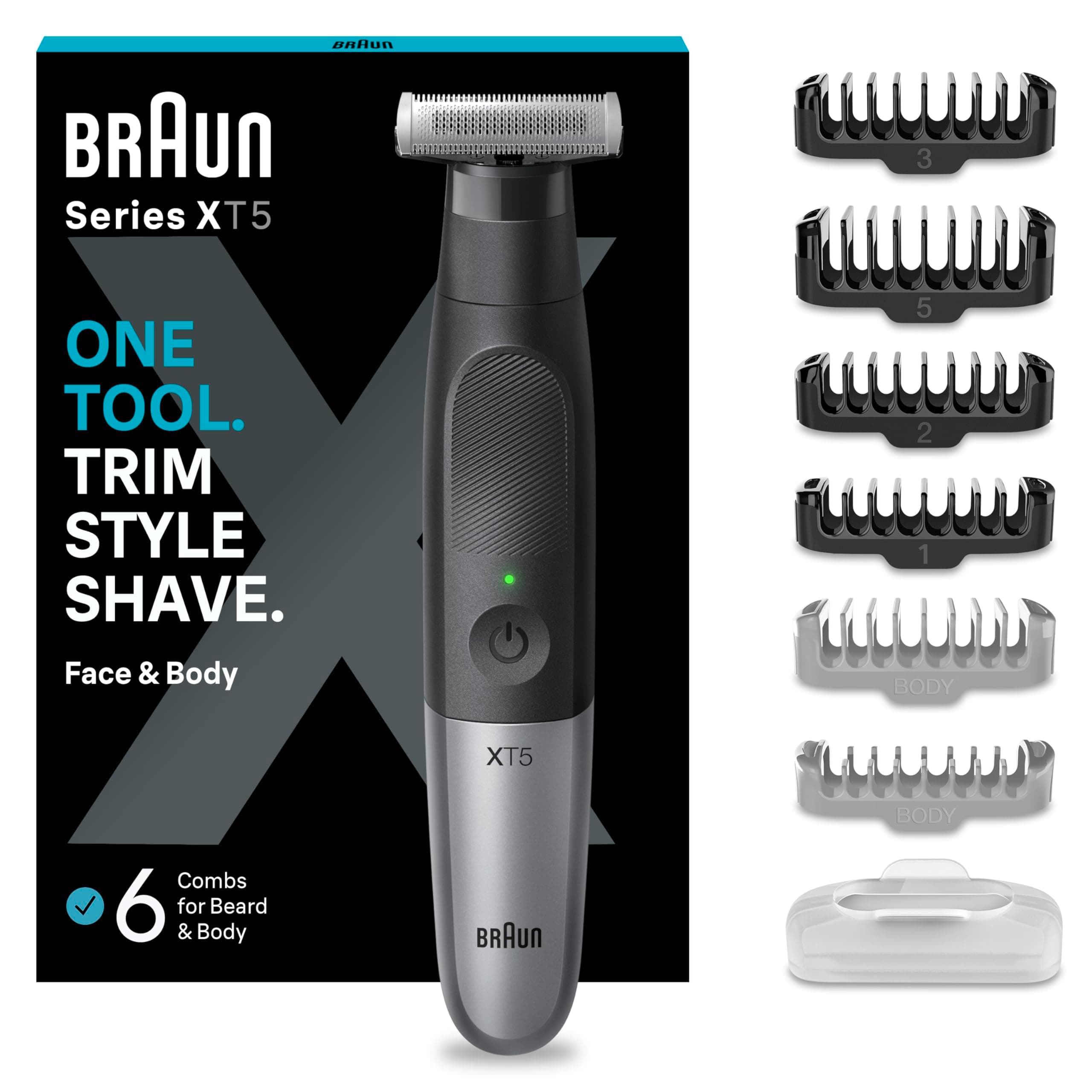 Braun Braun XT5 Series Hybrid Single Blade Beard and Stubble Trimmer Electric Razor for Men Body Grooming Manscaping with Travel Pouch Gifts for Men XT5200 Black Razor