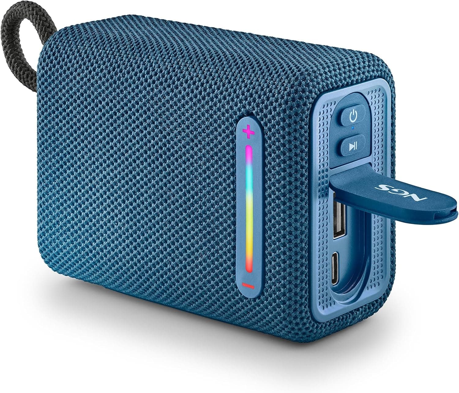 NGS Roller Furia 1 Blue – Portable Speaker Compatible with Bluetooth Technology, RGB Lights, IPX6 Waterproof, 15 W, True Wireless, USB, 9 Hours of Battery Life, Blue