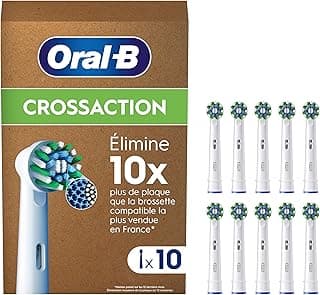 Oral-B Oral-B Pro Lot De 10 Brossettes De Rechange Cross Action, AUTHENTIQUES, Blanches, Nettoyage En Profondeur, Têtes Rondes, Embouts Pour Les Brosses A Dents Electriques Oral B Pro, Carton