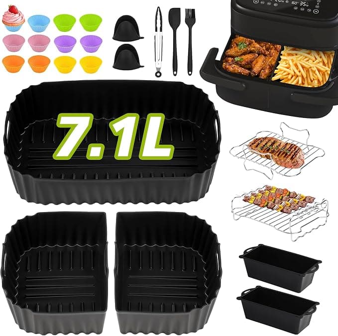 28PCS Moule Silicone Accessoires Air Fryer pour Philips Série 1000 Double Panier 7.1L, Réutilisable Plat Airfryer Liners Accessories pour Philips Dual Panier Friteuse à Air (NA154/00) - Image 1