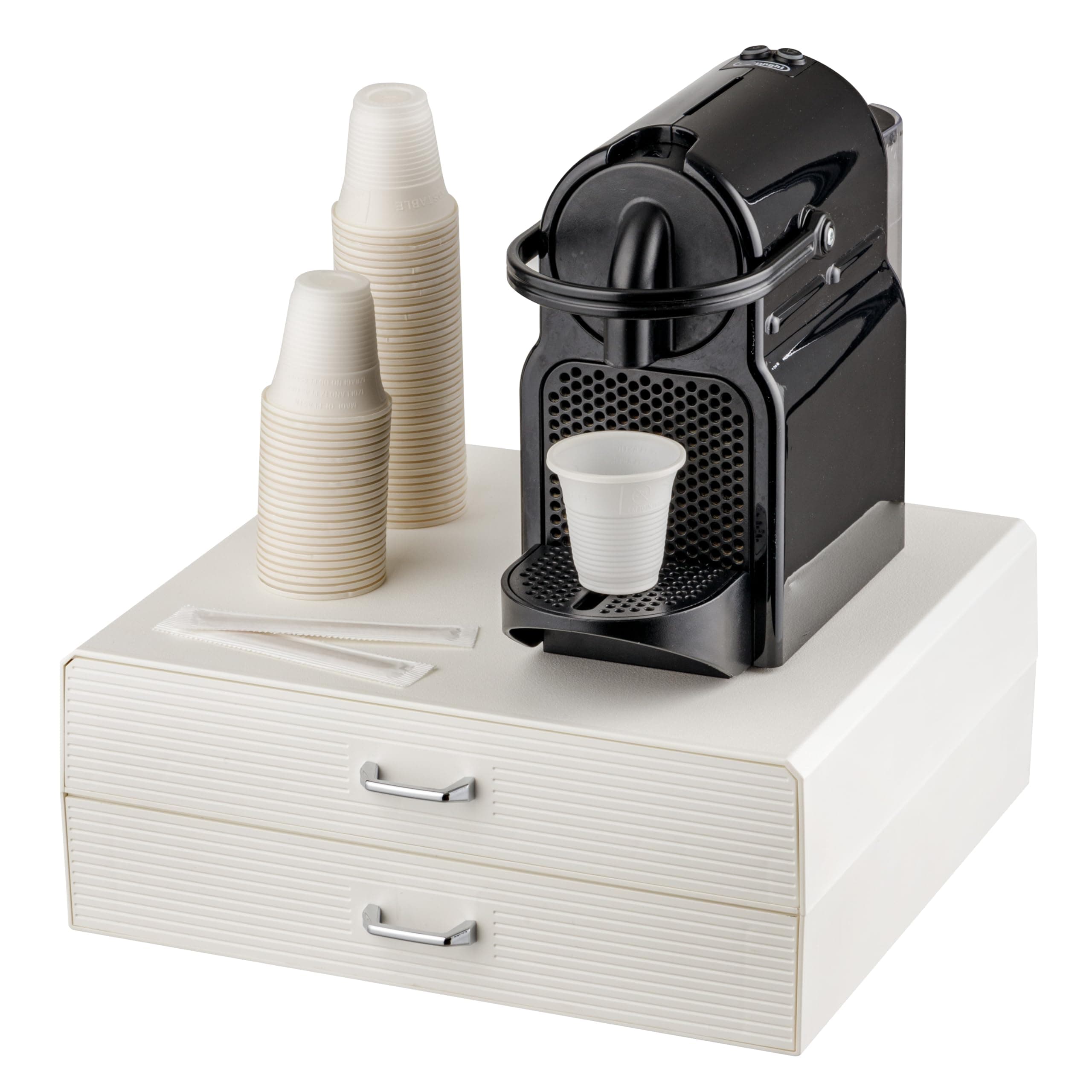Baroni Home Coffee Pod Holder Drawer Universal Organizer 30 Nespresso Capsules and Dolce Gusto for Tea Accessories, Compact Durable Plastic, 2 Drawers, 34 x 13 x 34 cm, White - Image 1