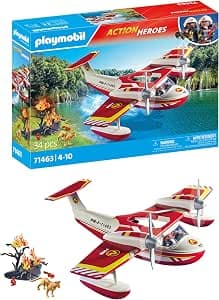 Playmobil 71463 Seaplane with Firefighter - Action Heroes - with Character, Animals, Fire Fighting Aircraft with Extinguishing Function and A Burning Forest - City & Professions - From 4 years old