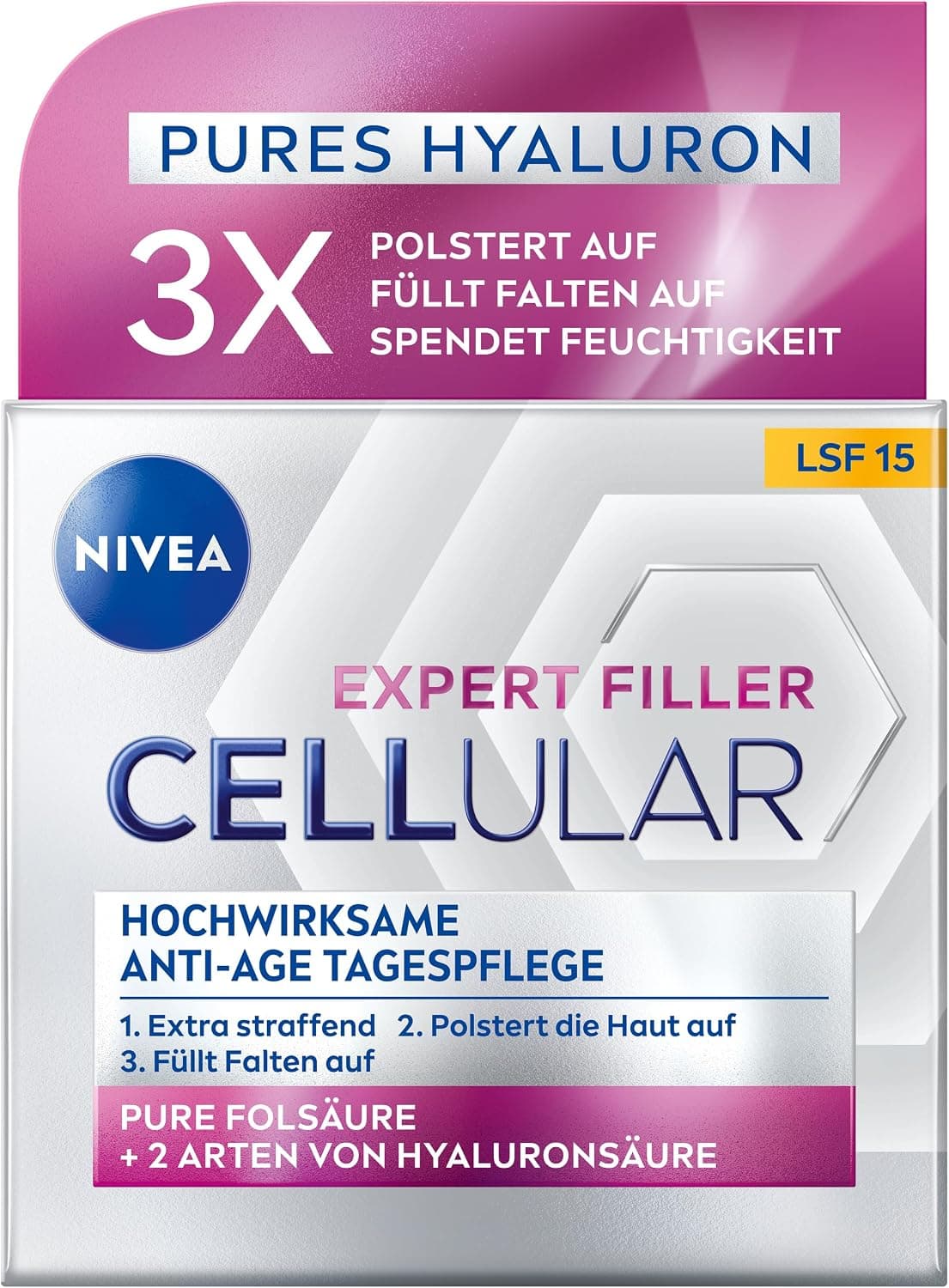 NIVEA Cellular Expert Filler Soin de jour anti-âge très efficace SPF 15, soin du visage extra raffermissant avec effet repulpant à l'acide hyaluronique et protection solaire (50 ml) - Image 1