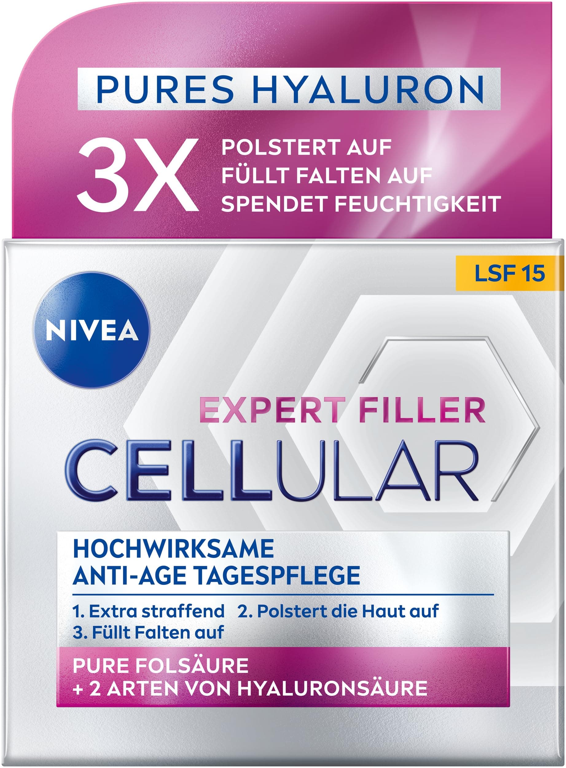 NIVEA Cellular Expert Filler Soin de jour anti-âge très efficace SPF 15, soin du visage extra raffermissant avec effet repulpant à l'acide hyaluronique et protection solaire (50 ml) - Image 3