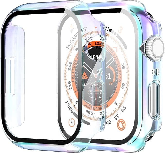 Diruite 2 Pieces Case for Apple Watch SE 3/2/1/Series 6 5 4 40 mm Hard PC Material Ultra Thin Tempered Glass Screen Case, Colour, 40 mm - Image 1