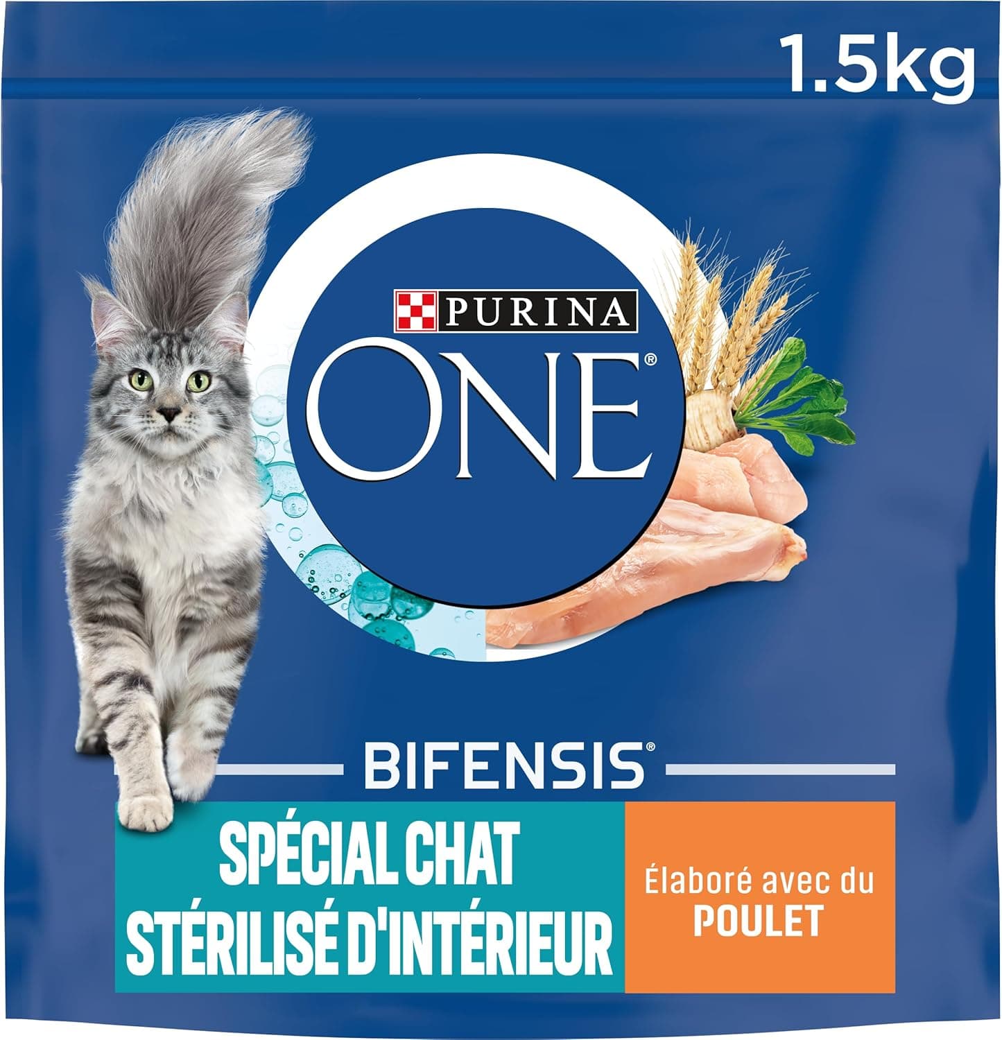 PURINA ONE | Benefits | Special Indoor Sterilized Cat | Dry Food | Helps control weight, maintain a healthy urinary system, and remove stomach hair | Chicken | Bag | Pack (6x1.5kg)