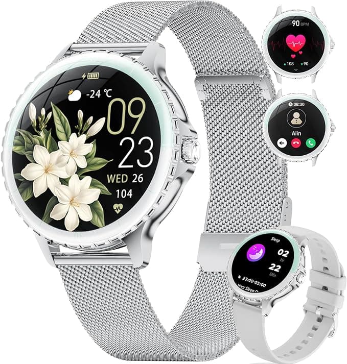 Women's Smart Watch with Sleep Monitoring/SpO2/Activity/Heart Rate Compatible with Android and IOS (Calls/Messages), 120+ Sports Modes, 160+ Dials, 2 Wristbands