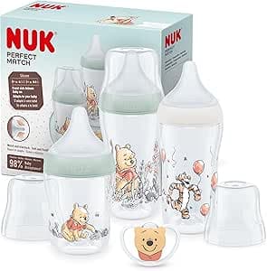 Nuk Perfect Match Baby Bottle Set | 0-6+ Months | Fits Baby's Palate | 3 Anti-Colic Bottles and Space Pacifier | BPA Free | Disney Winnie the Pooh | 4-Piece Set