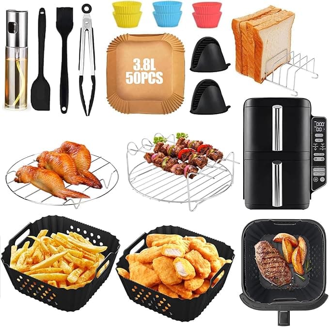 Ninja Silicone Air Fryer Mould for Ninja Double Stack XL 7.6L-17 Pieces Air Fryer Accessories for Ninja SL300EU, Accessories- Mould Bread, Grid Racks etc