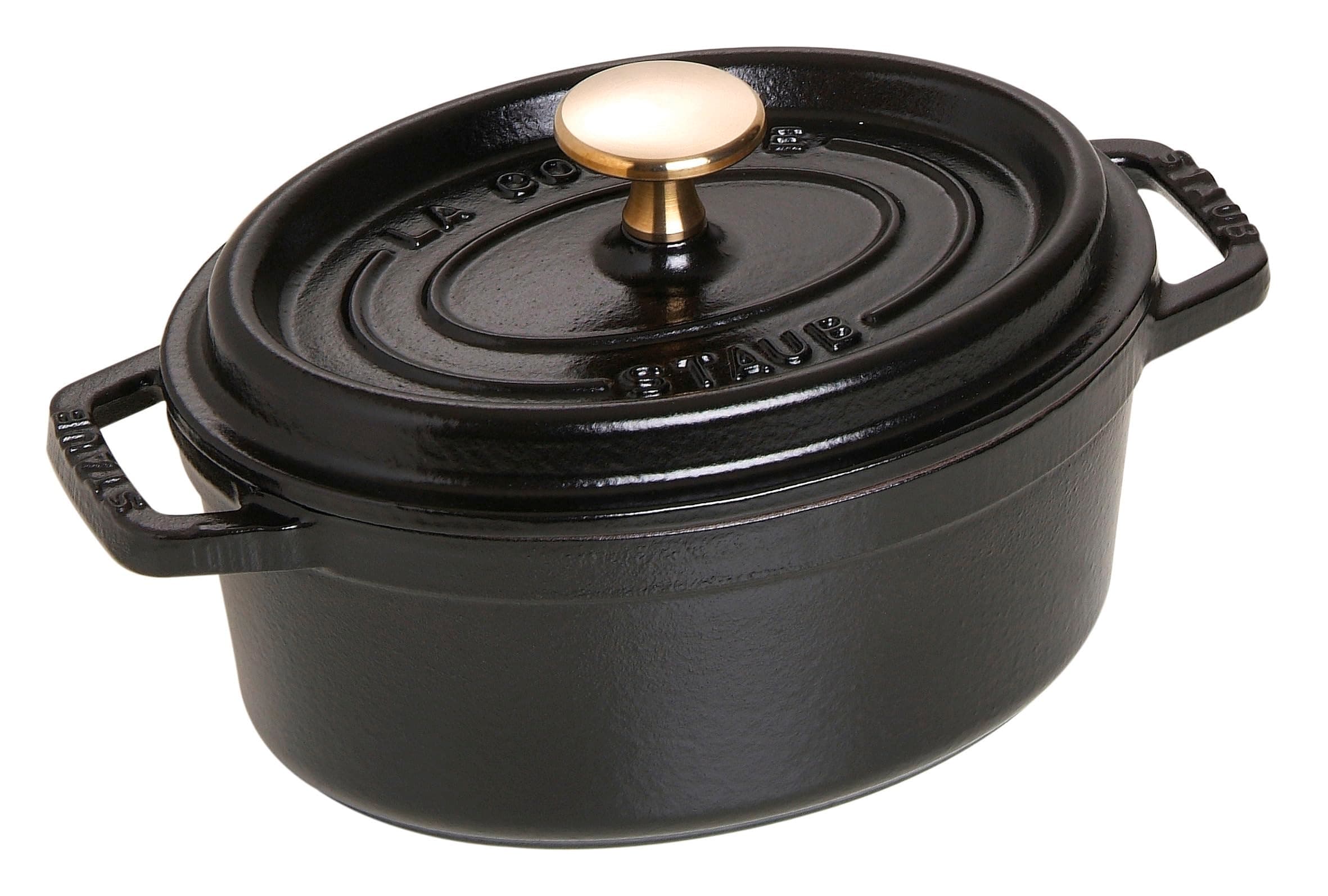 STAUB Enamelled Cast Iron Casserole Dish with Lid, Suitable for All Heat Sources Including Induction, 1 to 2 People, Oval, 17 cm, 1 L, 2.4 kg, Matte Black