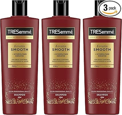 TRESemmé Keratin Smooth Shampoo 72 Hours Frizz Control*, Softness and Shine Professional Hair Care with Hydrolyzed Keratin 400 ml 3 Pieces