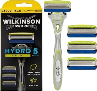 Hydro 5 Sensitive Razor for Men - Aloe Vera to Reduce Irritation - Moisturizing Gel and Precision Blade - 1 Razor Handle + 4 Blade Refills