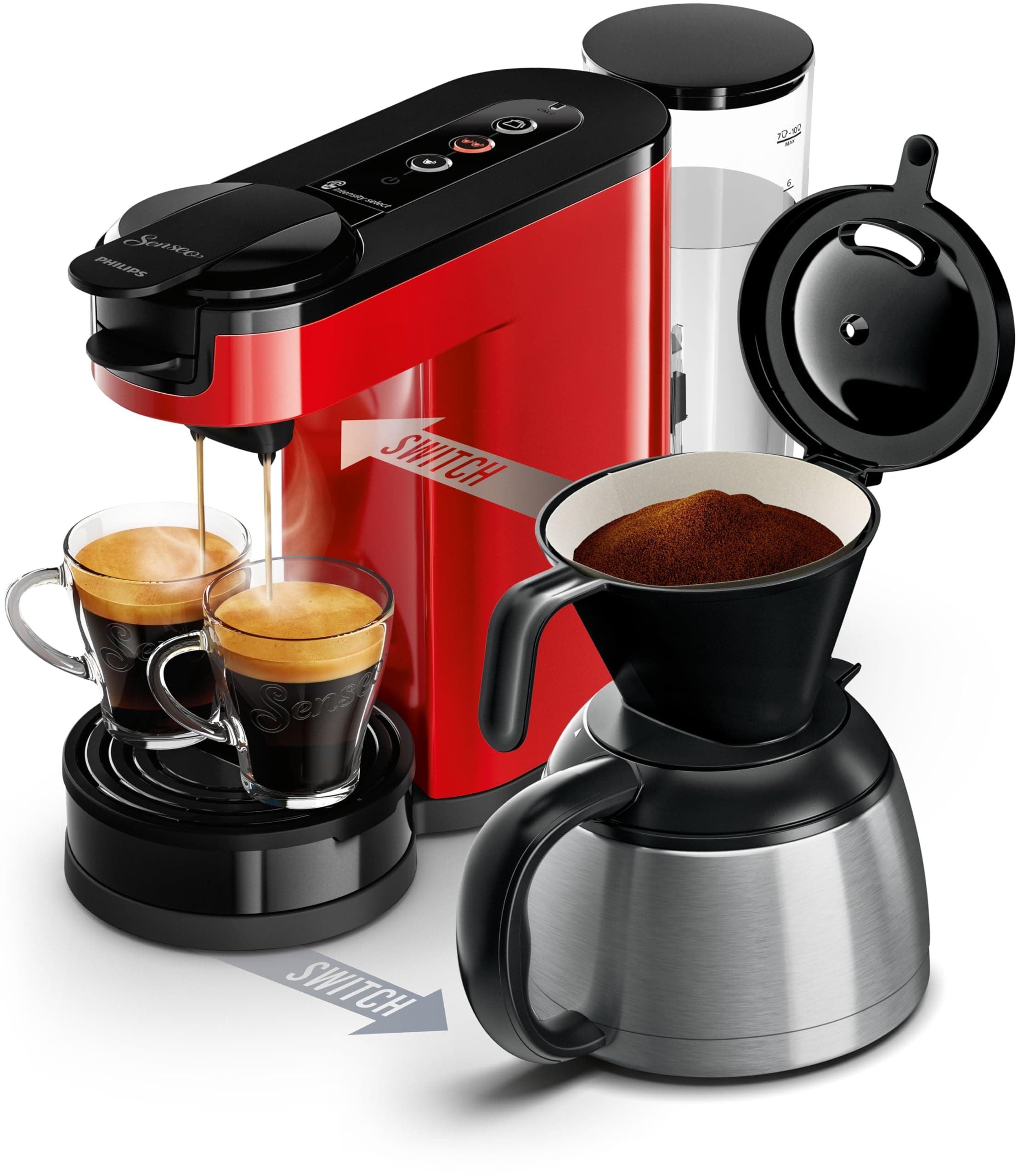 Philips Domestic Appliances SENSEO Switch Coffee Pod and Filter Machine - 2 in 1 Technology, 1 L Water Tank, 7 Cups in One Time, Red (HD6592/85) - Image 1
