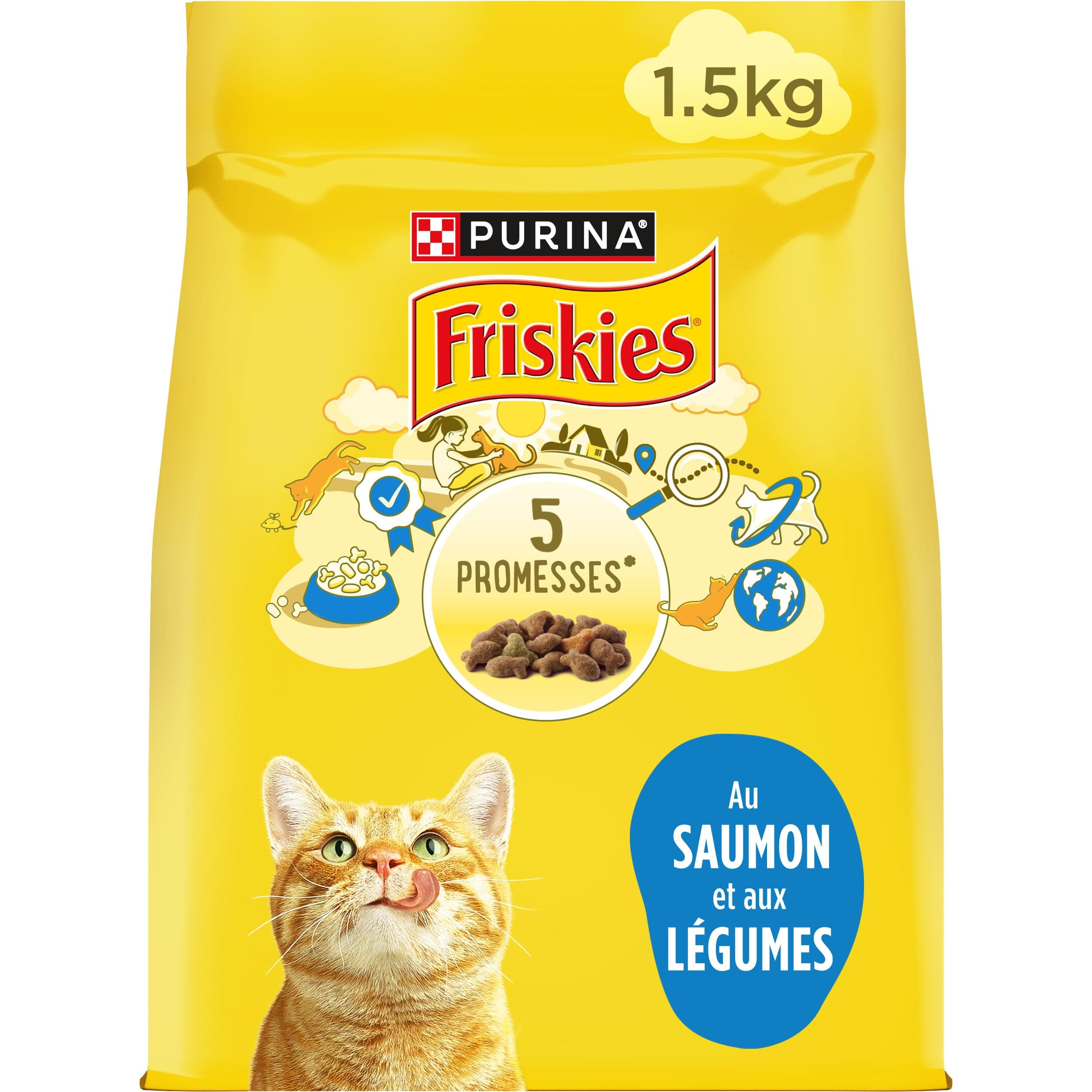 FRISKIES | Cat | Complete Dry Food for Adult Cats | Salmon and Vegetable | Complete Food Rich in Vitamins and Minerals | Bag | 1.5 kg