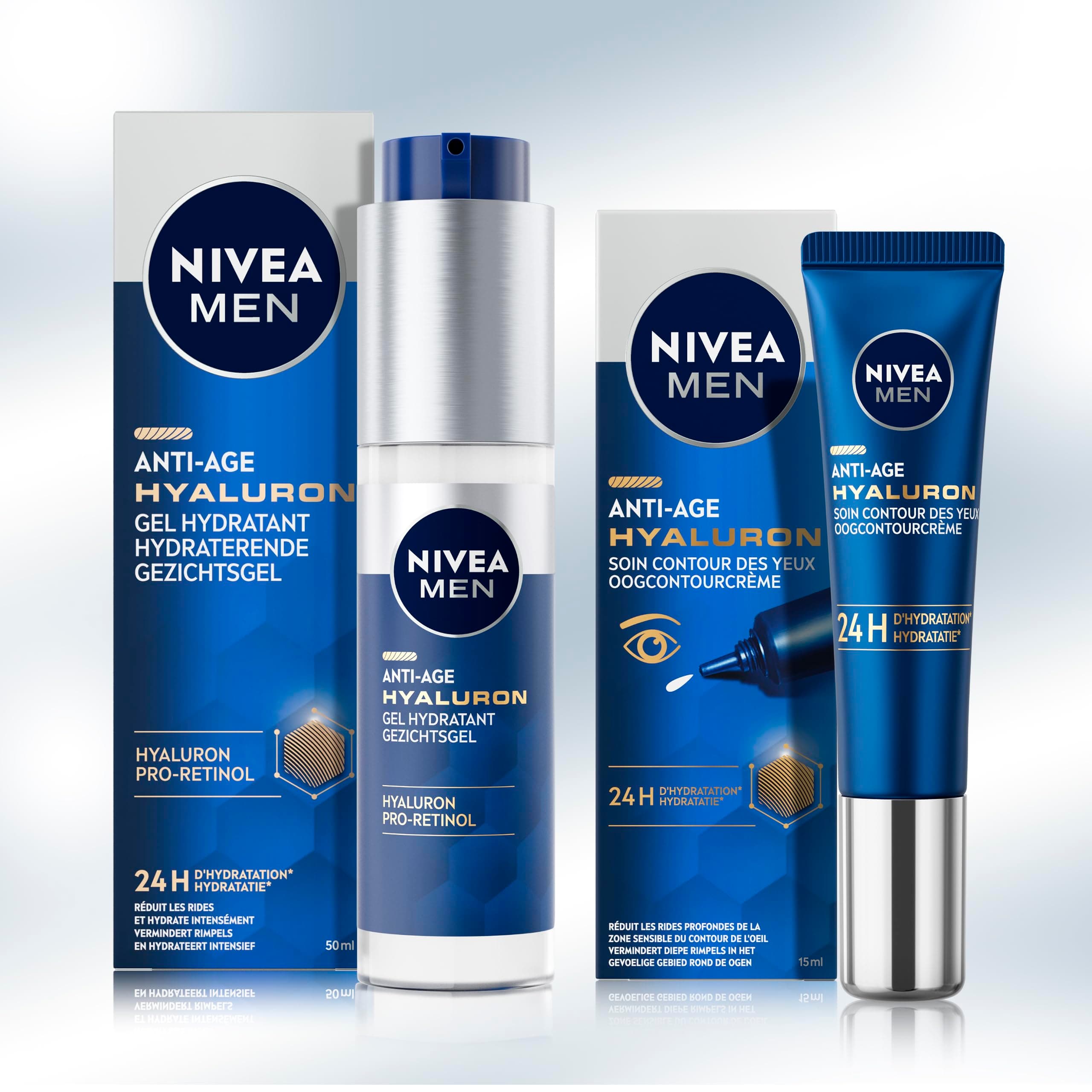 NIVEA MEN ACTIVE AGE Facial Routine, Anti-aging treatment for men including a day care enriched with creatine & caffeine and an eye contour treatment with hyaluronic acid - Image 1
