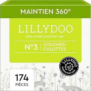 LILLYDOO - Couches-culottes Bébé, Taille 3 (6+ kg), Box mensuelle (174 pièces), Ultra-Douces et Anti-fuites, sans Parfum et Lotion pour les peaux sensibles, Testées dermatologiquement