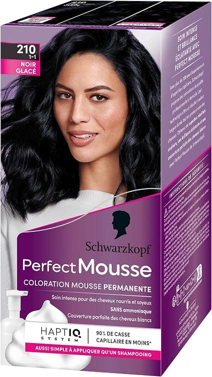 Schwarzkopf - Perfect Mousse - Hair Colour - Permanent Mousse without Ammonia - Care Mask 96% natural ingredients - Ice Black 210 - Image 1