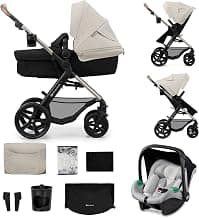 Kinderkraft, MOOV 2, 3-in-1 Travel System Pushchair with 2-in-1 Carrycot, i-Size Car Seat, Large Puncture-Proof Wheels, Newborn Pushchair up to 22 kg, Grey