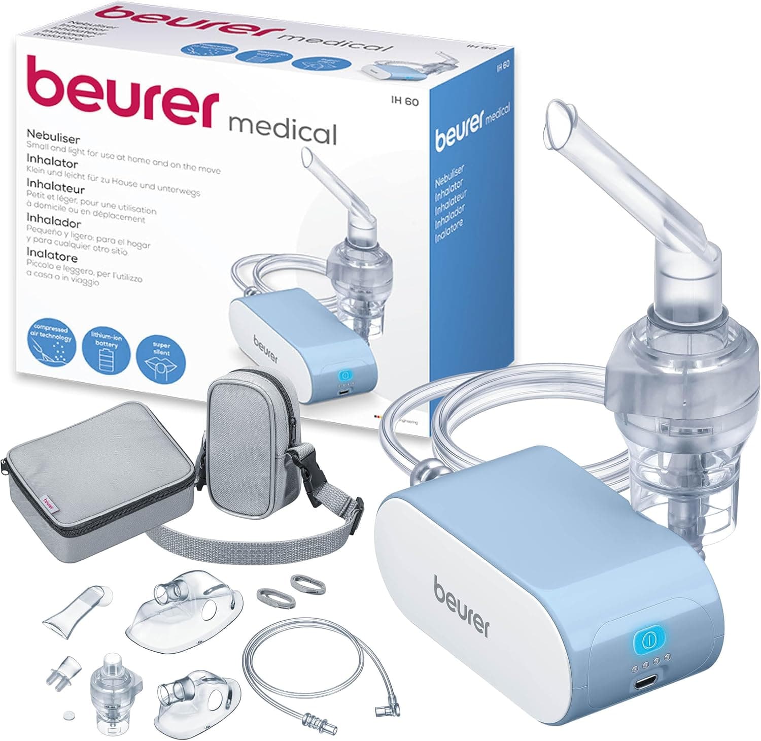 Beurer Beurer IH 60 Nebulizer, silent and portable inhaler, rechargeable battery, compressor compressed air technology for use in respiratory diseases