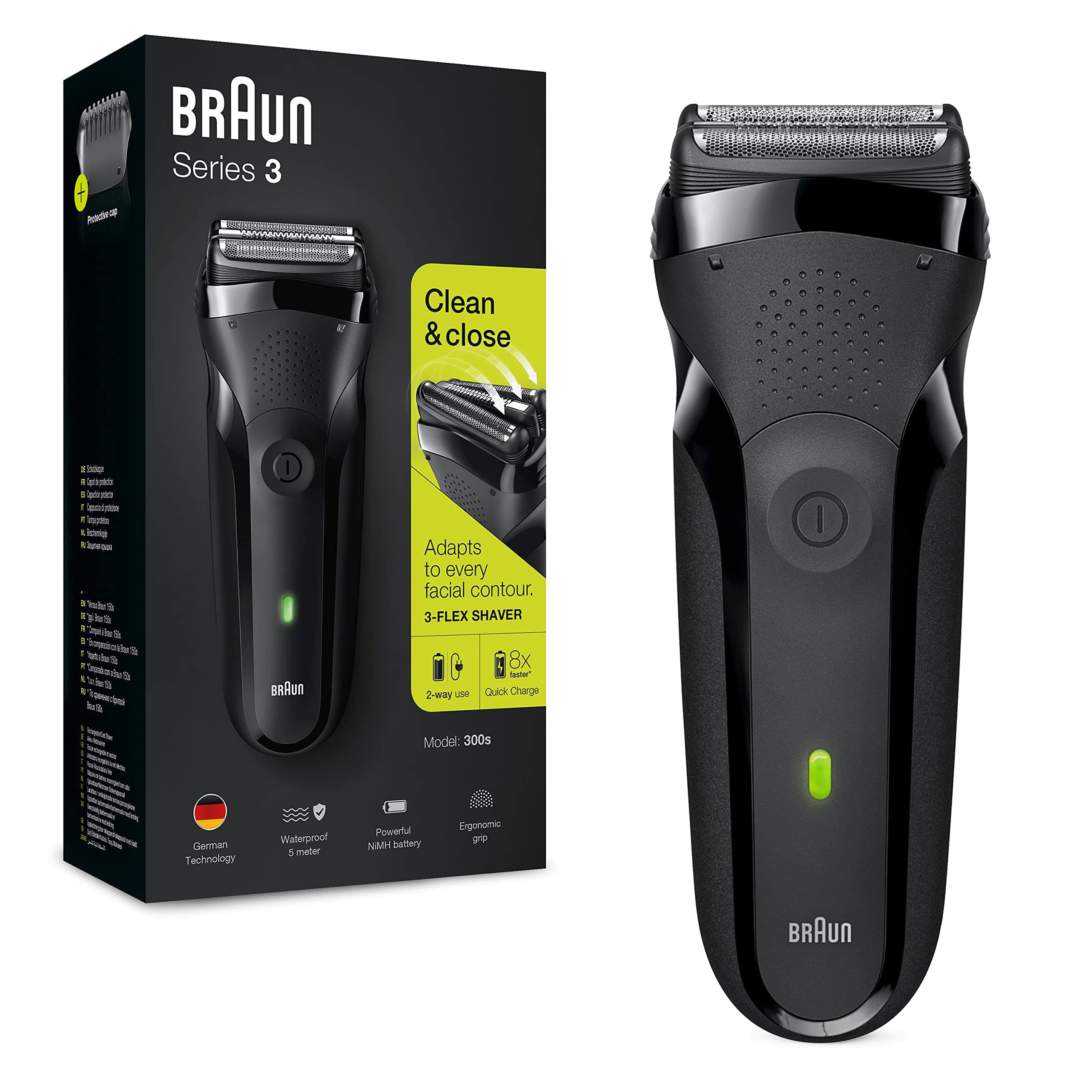 Braun Series 3 300 Electric Shaver, Men's Beard Shaver with 3 Flexible Blades, Rechargeable and Wireless, Washable Electric Grid Shaver, Black - Image 1