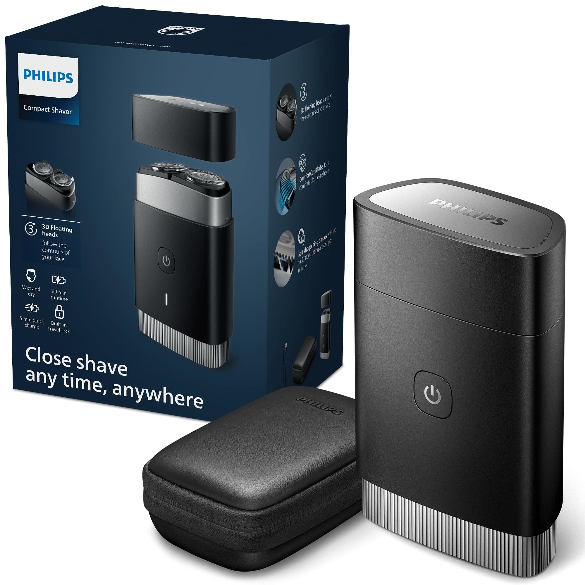 Rasoir portable Philips, rasoir électrique sec et humide, système de lames ComfortCut, têtes flottantes 3D, design compact, batterie puissante, modèle PQ888/06 - Image 10
