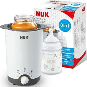 NUK Thermo 3-in-1 Bottle Warmer | Gently thaws, warms and keeps liquids and soft foods warm | Removable basket for easy removal | European 2-pin plug