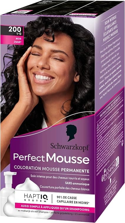 Schwarzkopf - Perfect Mousse - Hair Colour - Permanent Mousse without Ammonia - Care Mask 96% natural ingredients - Black 200 - Image 1
