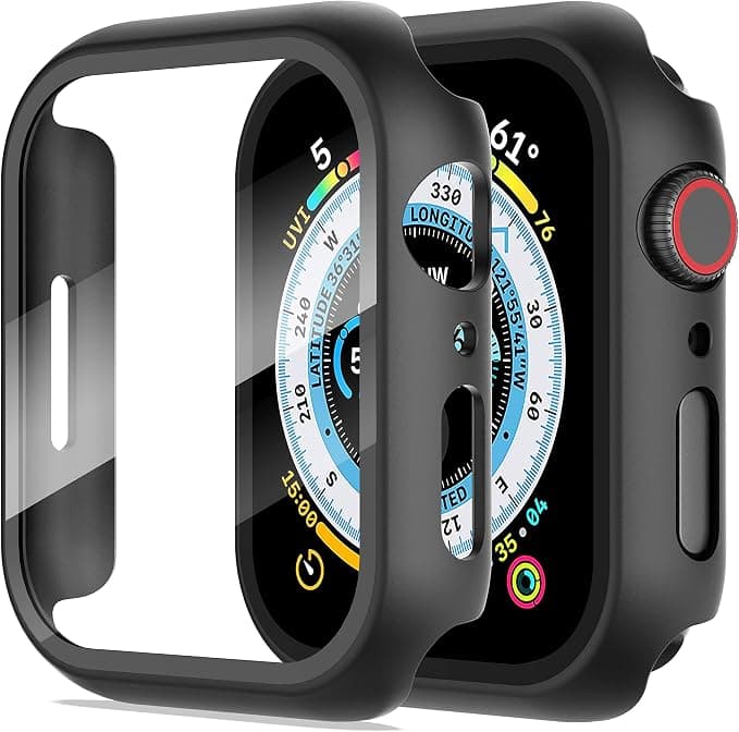 Diruite 2 Pieces Case for Apple Watch SE 3/2/1 /Series 6 5 4 40 mm Hard PC Material Ultra Thin Tempered Glass Screen Case, Black, 40 mm - Image 1