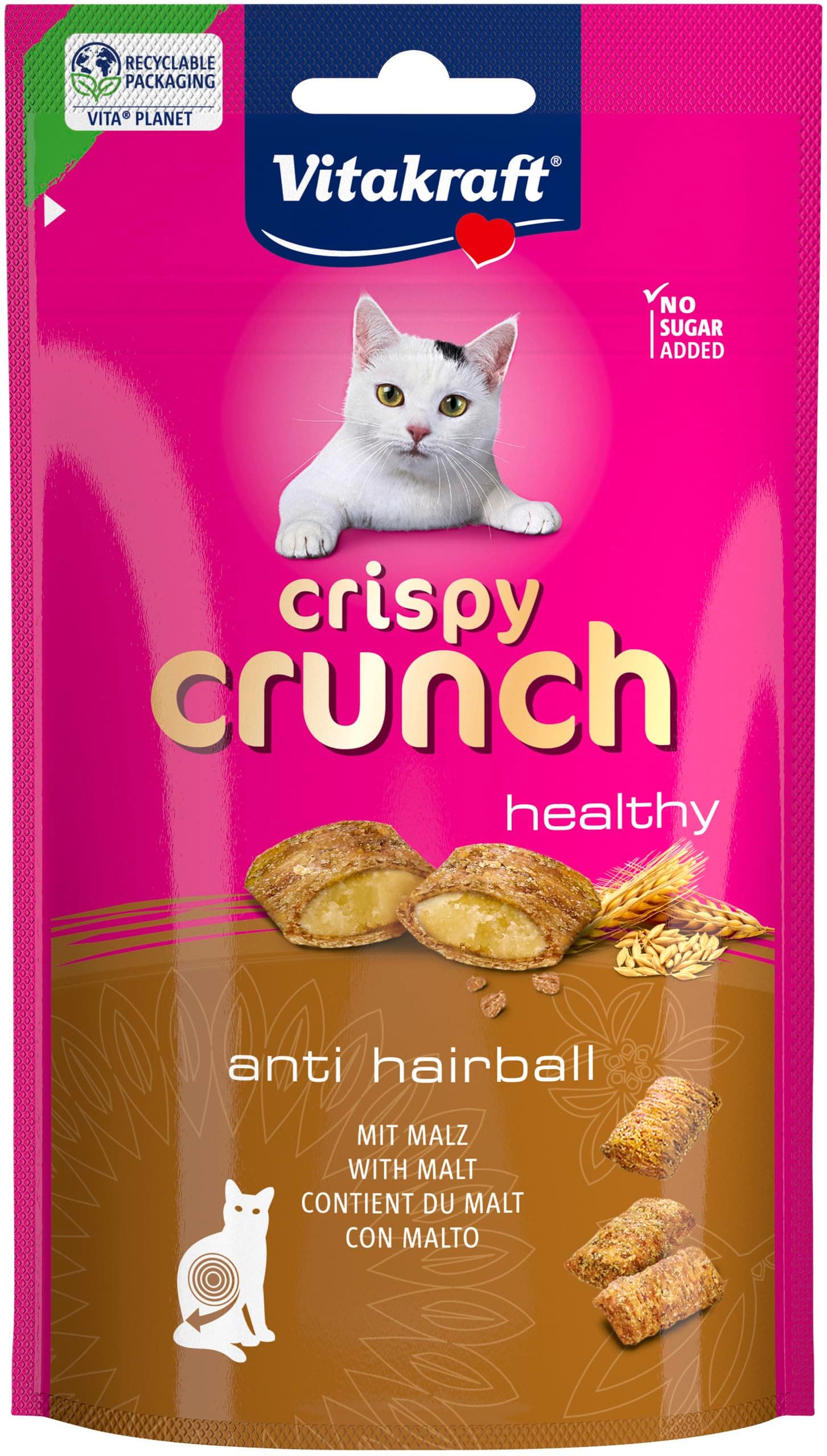 Vitakraft Crispy Crunch Classic, Cat Treats, Crispy Malt Snack, Resealable Bag, No Added Sugar (1x 60g)