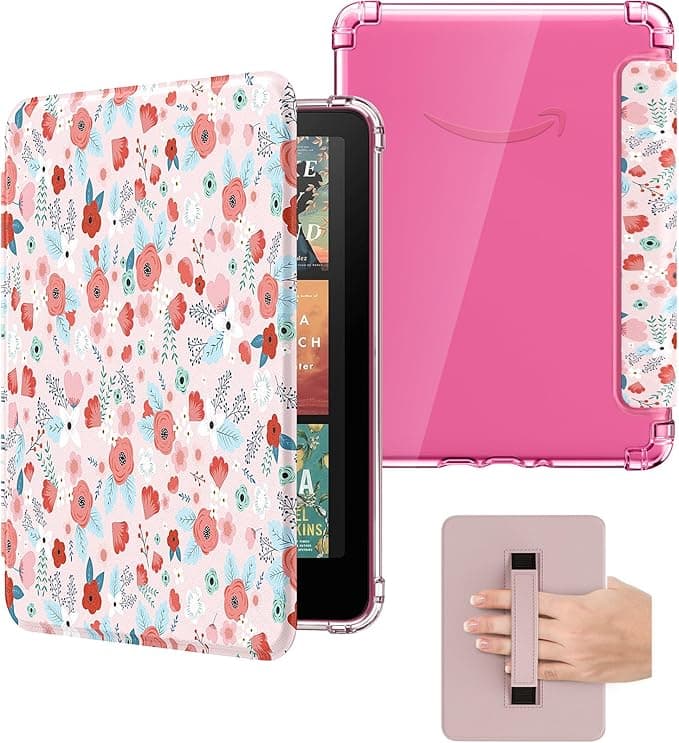 Ring MoKo Case for Kindle Paperwhite(12th Gen 2024) & Kindle Colorsoft 2024/2025 1st Gen Case, Ultra Clear Soft Flexible TPU Back Case Cover with Wrist Strap & Alarm Clock/Sleep, Spring Pink