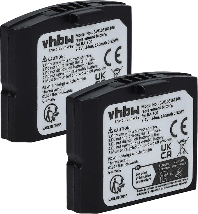 vhbw 2 x Replacement Battery for Sennheiser 500898, 523306, BA-300, BA300, HC-BA300 for Wireless Headphones and Earphones (140 mAh, 3.7 V, Li-Polymer) - Image 1