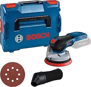 Bosch Professional 18V System cordless eccentric sander GEX 18V-125 (with sanding plate (125 mm), 1 abrasive disc, dust bag, L-BOXX)