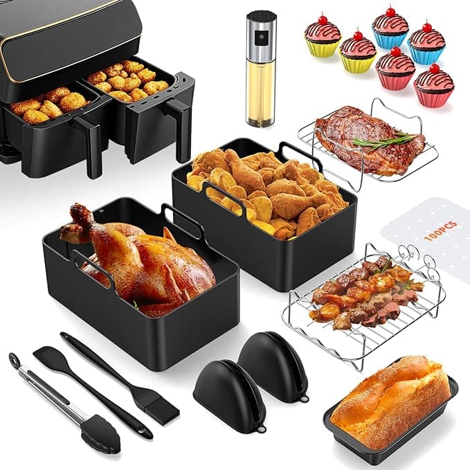 Ninja Air Fryer Accessories, Vernatti Air Fryer Ninja Foodi Mould AF400EU/AF300EU/AF500EU, 18pcs with Dish Silicone Air Fryer, Racks, Kitchen Oil Spray, Muffin Mould, Bread Pan, Oil Blotting Paper etc
