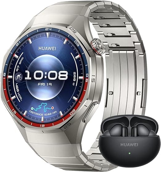 HUAWEI Watch GT6 Pro 46 mm Smartwatches + Freebuds 6i Black 1.47 Inch AMOLED Display, Up to 21 Days of Battery Life, Professional Level Cycling, Compatible with iOS and Android, Titanium