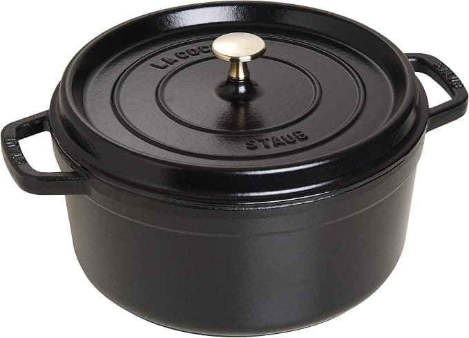 STAUB Enamelled Cast Iron Casserole Dish with Lid, Suitable for All Heat Sources Including Induction, Round 26 cm, 5 L, 6 kg, Matte Black - Image 1