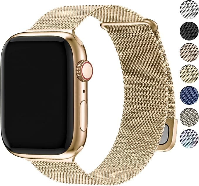 Fullmosa Compatible with Apple Watch Band Series 11/10 42mm, Se 3/2/1 Series 6/5/4 40mm,Series 9/8/7 41mm, S3/2/1 38mm for Women Men Milanese Stainless Steel Buckle, Gold - Image 1