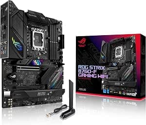 ASUS ROG Strix B760-F Intel B760 LGA 1700 ATX Gaming Motherboard (DDR5, 16+ 1 Power Phase, PCIe 5.0, 3x PCIe 4.0 M.2, WiFi 6E, 2.5G Ethernet, USB 3.2 Gen 2, Aura Sync RGB)
