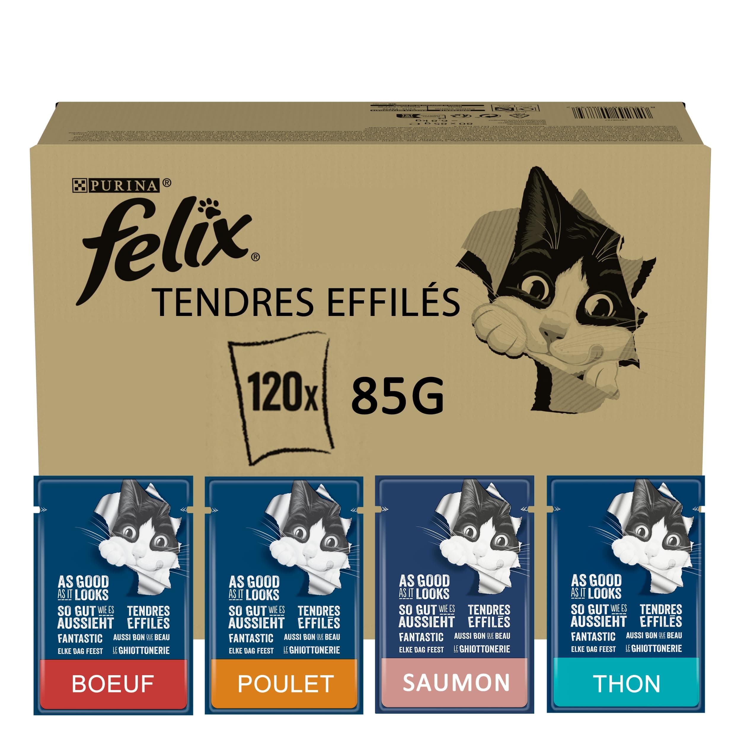 Felix | Tender Tapered | Complete Food for Adult Cats | Mixed Selection: Beef, Chicken, Salmon, Tuna | Jelly | Single Serving | 120x85g - Image 2