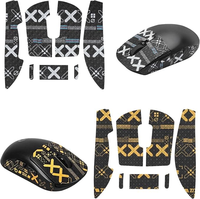 HENGBIRD Logitech G Pro X Superlight 2 Mouse Grip Tape - Ultra-Thin Anti-Sweat Sticker - 2 Sets Black & Black-Gold, Gaming Accessories for Logitech G Pro Superlight 1/2 - Image 1