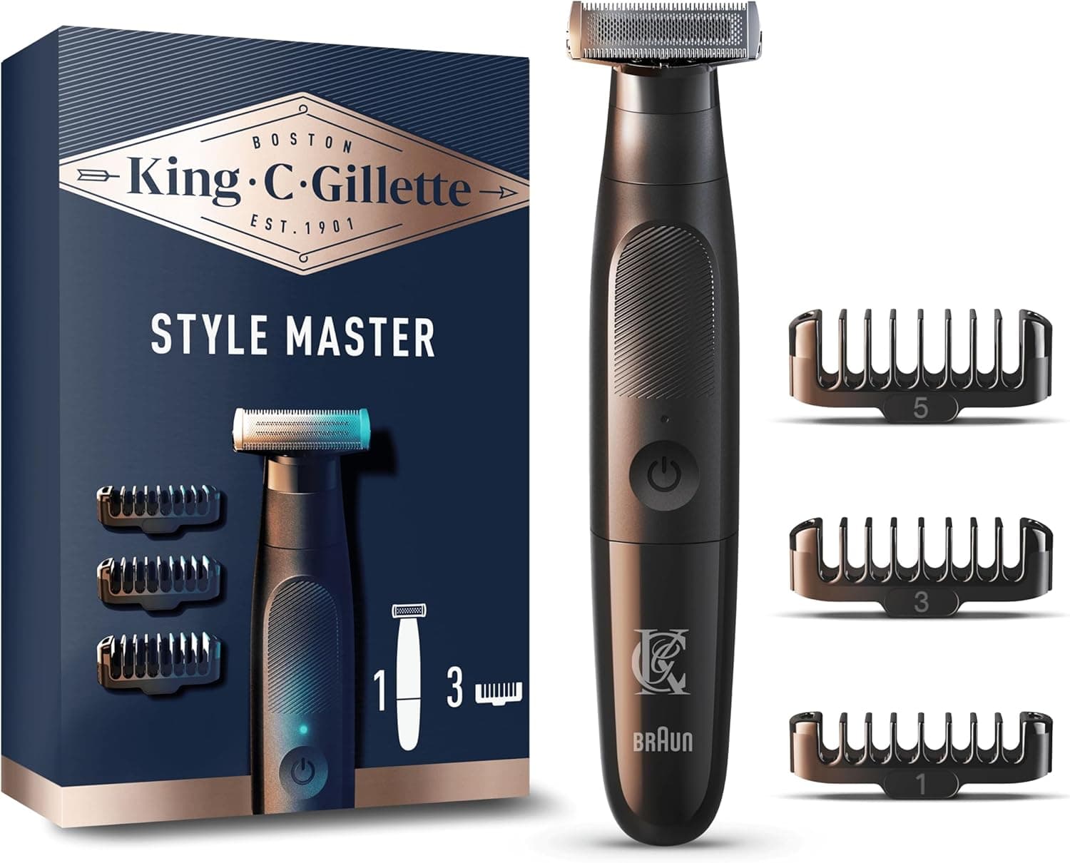 Gillette King C. Tondeuse Électrique Pour Homme, À Barbe Courte De 3 Jours, Avec Une Lame 4D Pour Définir Les Contours Et 3 Sabots Interchangeables Pour Un Rasage Flexible, Rasoir Étanche, Sans Fil