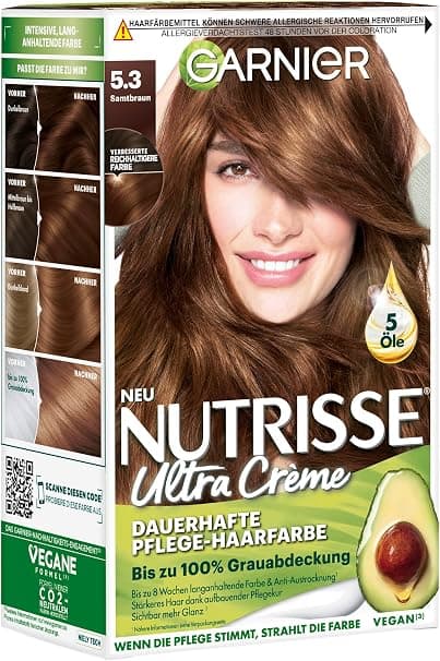 Garnier Nutrisse Long Lasting Hair Colour with Nourishing Fruit Oils, 8 Week Last, Ultra Cream, Velvet Brown 53 - Image 1