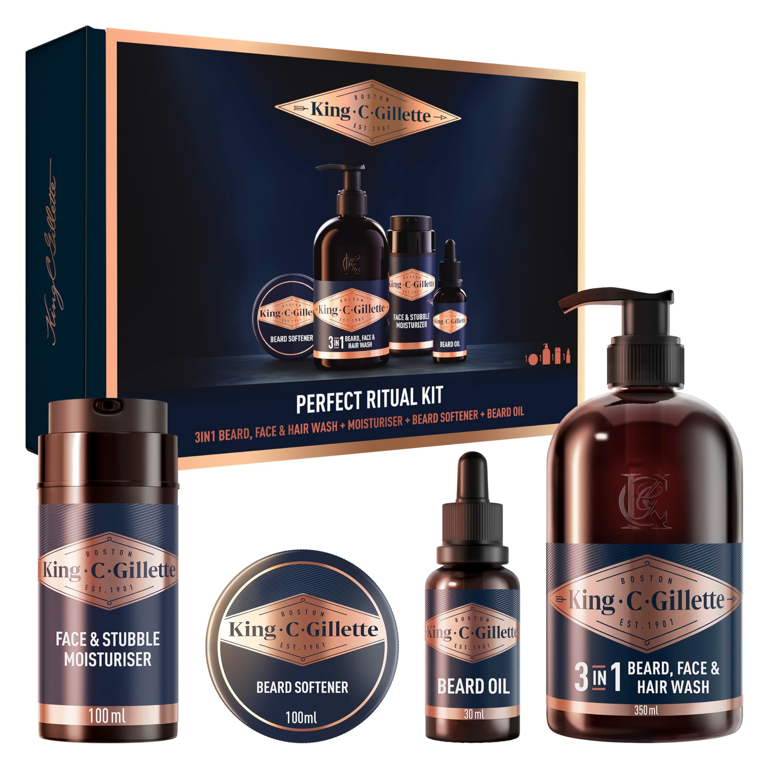 Gillette King C. Kit Pour L'Entretien De La Barbe, Coffret De Rasage Pour Hommes Avec Nettoyant 3-en-1 Barbe, Visage Et Cheveux, Baume Adoucissant Et Soin Hydratant, Huile à Barbe - Image 8