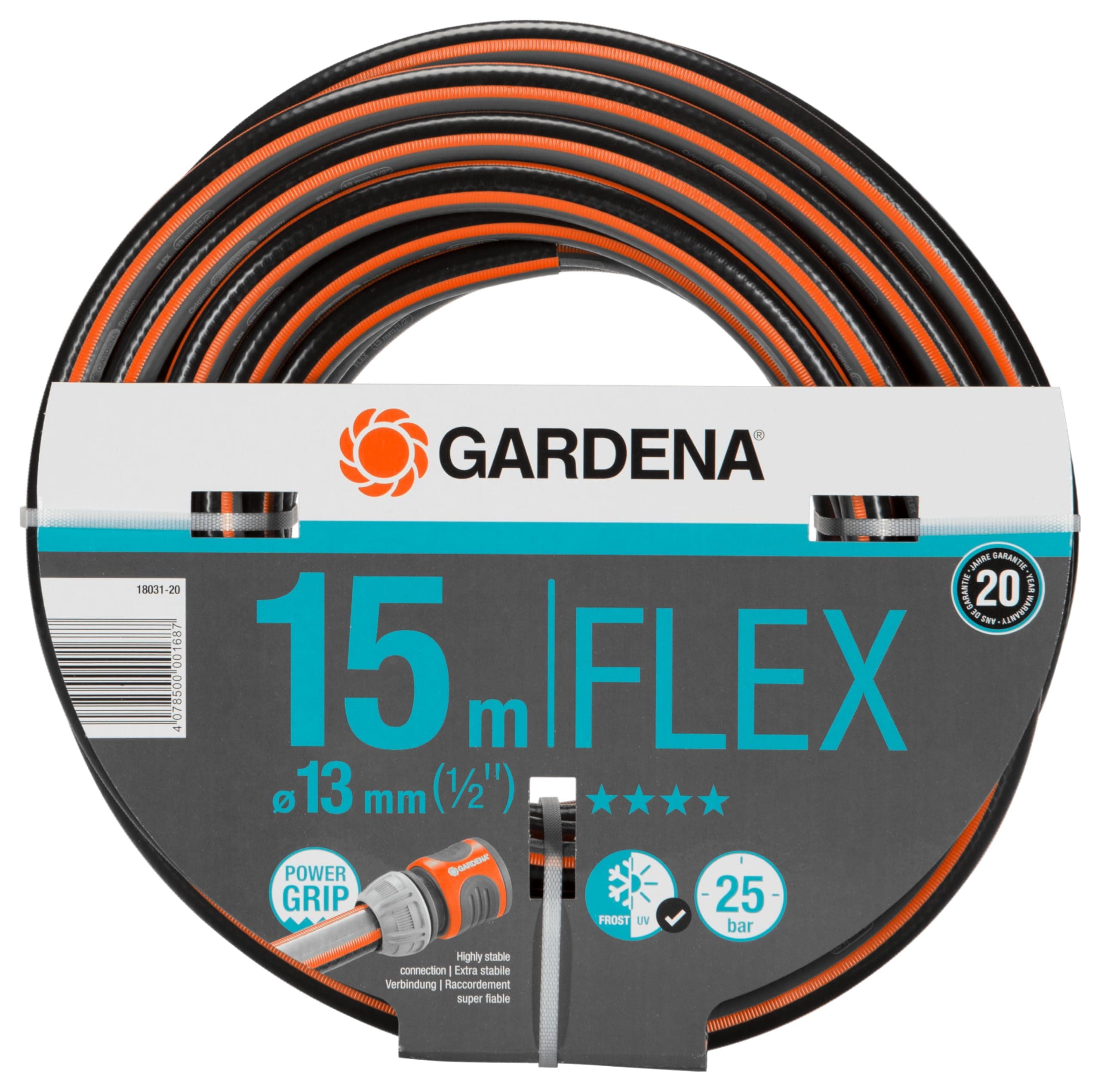 Gardena Gardena Comfort FLEX Hose 13 mm (1/2 Inch), 15 m: Flexible and dimensionally flexible garden hose with power handle profile, printed at 25 bar, without system parts (18031-20)