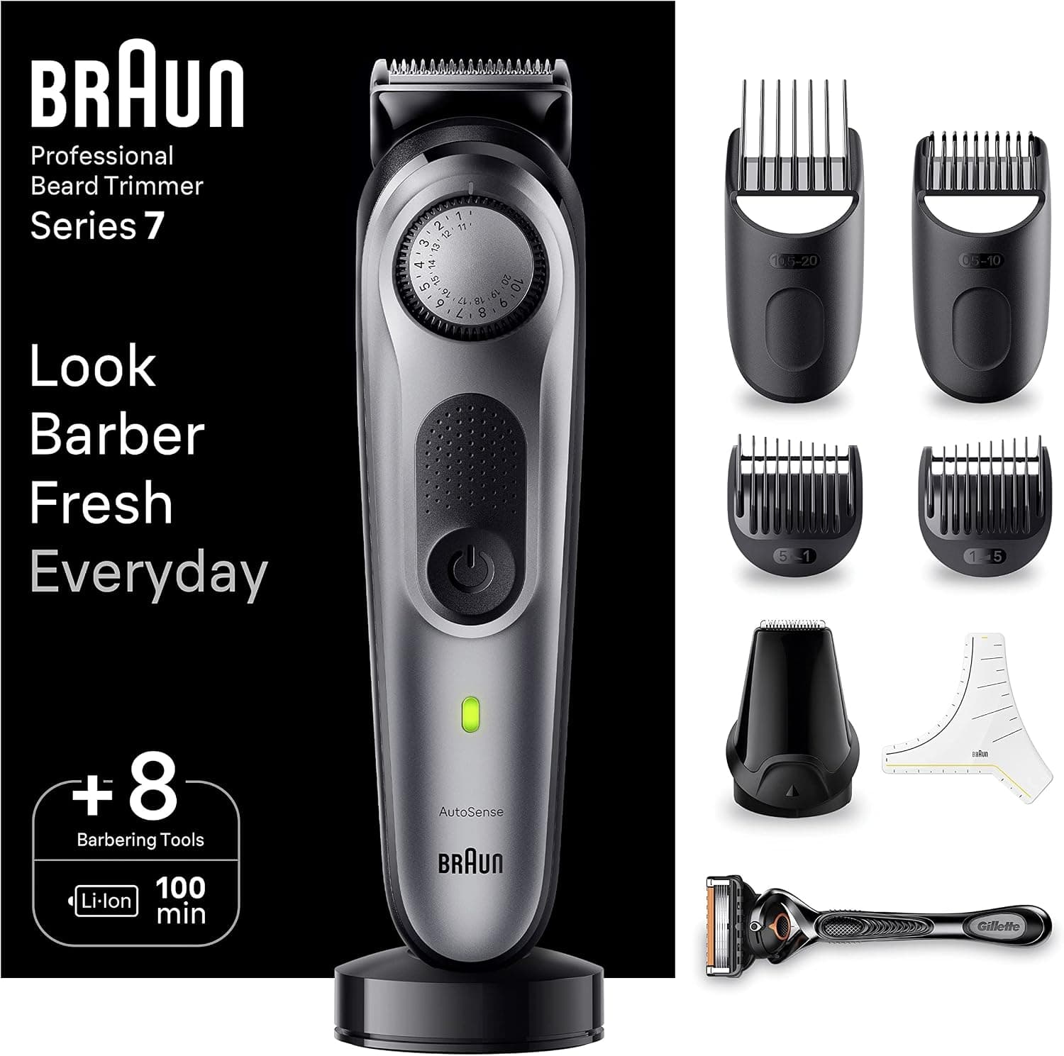 Braun Tondeuse À Barbe Professionnelle Series 7 BT7420, Electrique, ProBlade, Rasoir de Précision, Styling Grâce À 40 Réglages De Longueurs, Accessoires, Base De Recharge, Étui De Voyage - Image 1