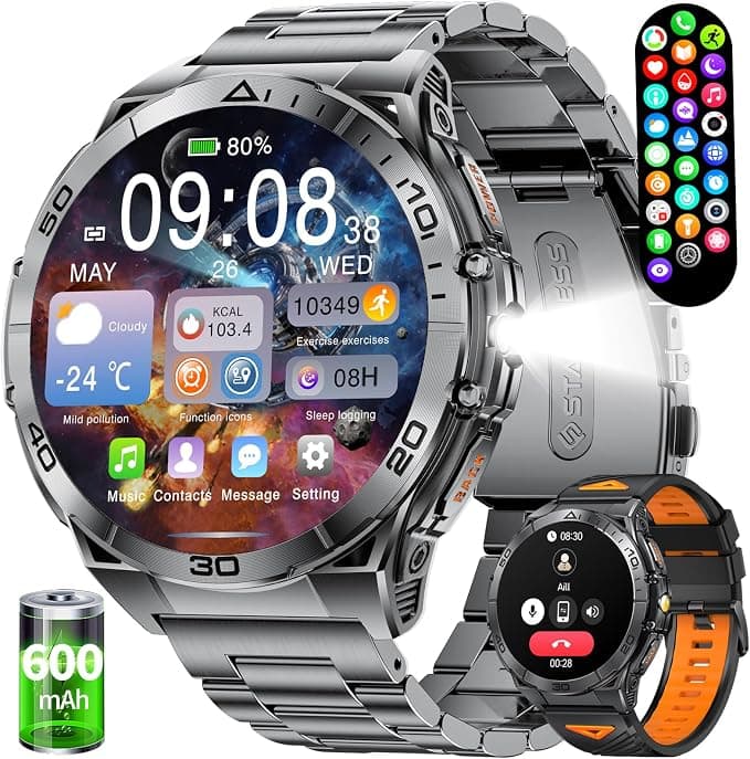Men's Smartwatch with 1.6 Inch HD AMOLED, Bluetooth Calling, Sports Watch, 100+ Sports Modes, Heart Rate/Sleep Monitoring, 5ATM Waterproof, 600mAh Fitness Watch for Android iOS - Image 1