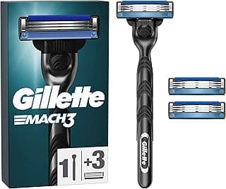 Gillette Mach3 Men's Razor with 3 Blades, 1 Handle, 3 Blade Refills, with Stainless Steel Handle