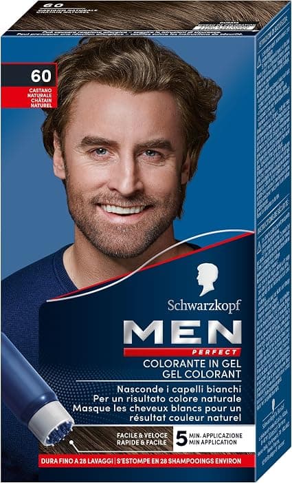 Men Perfect - Schwarzkopf - Men's White Hair Dye Gel - Men's Hair Colour - Natural Result - Quick and Easy Application - Ammonia-Free - Natural Brown 60 - Image 1